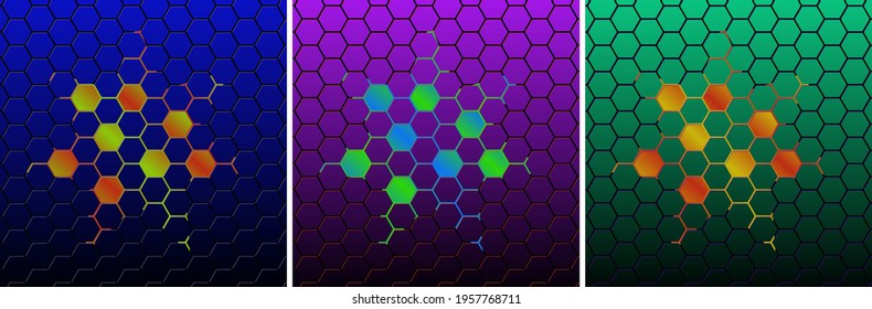 Hexagon grid, small hexagonal tiles, futuristic technology concept,  geometric shapes wallpaper for web use