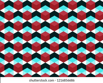 Hexagon grid vector background. Childish polygons six corners geometric design. Trendy colors hexagon cells pattern. Honeycomb cube shapes mosaic.