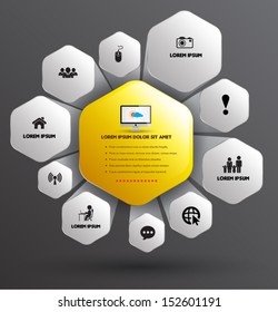 Hexagon group for business plan or use for education project / Modern soft color Design template / can be used for infographics / horizontal cutout lines / graphic or website layout vector 