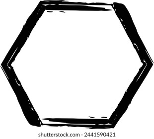 Hexagon grunge texture element frame border shape icon for decorative vintage doodle for design in vector illustration
