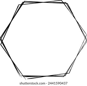 Hexagon grunge texture element frame border shape icon for decorative vintage doodle for design in vector illustration