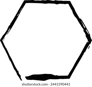 Hexagon grunge texture element frame border shape icon for decorative vintage doodle for design in vector illustration