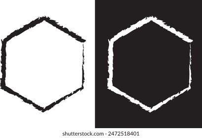 Hexagon grunge texture element frame border shape icon for decorative vintage doodle for design. vector illustration. EPS 10
