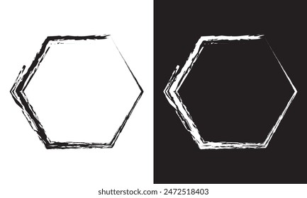 Hexagon grunge texture element frame border shape icon for decorative vintage doodle for design. vector illustration. EPS 10