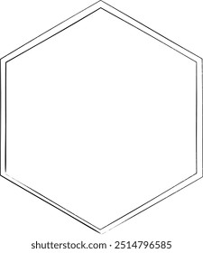 Hexagon grunge texture element frame border shape icon for decorative vintage doodle for design in vector illustration