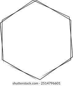 Hexagon grunge texture element frame border shape icon for decorative vintage doodle for design in vector illustration