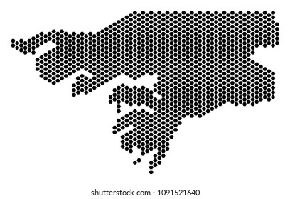 Hexagon Guinea-Bissau map. Vector geographic plan on a white background. Abstract Guinea-Bissau map concept is made with hex tile spots.