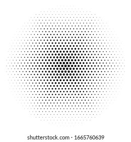 Hexagon with halftone dots. Monochrome dotted abstract background.