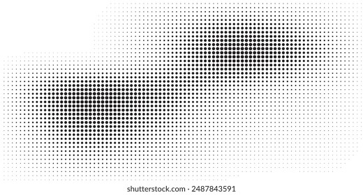 Hexagon Halbton Gradient Textur. Abstrakter schwarz-weiß gefleckter Grunge-Hintergrund. Geometrischer Retro-Tech-Bildschirmhintergrund. Verblassender wellenförmiger hexagonaler Musterhintergrund. Vektorgrafik verschwindend Honeycomb Grunge Overlay