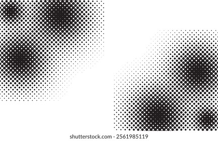 Hexagon halftone gradient texture. Abstract black grunge background. Geometric retro halftone tech overlay. Fading wavy hexagonal pattern backdrop. Vector vanishing honeycomb grunge bitmap wallpaper