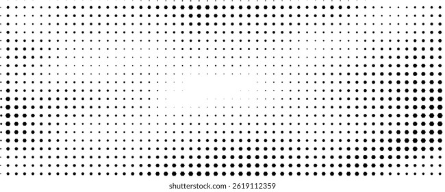 Hexagon halftone gradient texture. Abstract black grunge background. Geometric retro halftone tech overlay. Fading wavy hexagonal pattern backdrop.