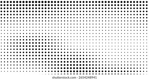 Hexagon halftone gradient texture. Abstract black and white spotted grunge background. Geometric retro tech wallpaper. Fading wavy hexagonal pattern backdrop. Vector vanishing honeycomb grunge