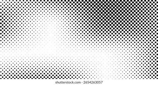 Textura de gradiente de meio-tom hexágono. Abstrato preto e branco manchado fundo grunge. Papel de parede geométrico retro tech. Tela de fundo de padrão hexagonal ondulado esmaecida. Sobreposição de grunge em favo de mel de desaparecimento de vetor