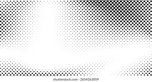 Textura de gradiente de meio-tom hexágono. Abstrato preto e branco manchado fundo grunge. Papel de parede geométrico retro tech. Tela de fundo de padrão hexagonal ondulado esmaecida. Sobreposição de grunge em favo de mel de desaparecimento de vetor