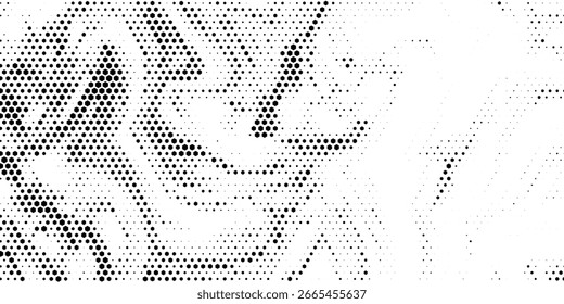 Textura de gradiente de semitono hexagonal. Abstractas fondo negro grunge. Superposición geométrica de tecnología de semitonos retro. Fondo de patrón hexagonal ondulado desvanecido. Vector que desaparece Honeycomb Grunge bitmap Fondo de pantalla
