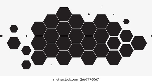 Textura de gradiente de meio-tom hexágono. Fundo preto abstrato grunge. Sobreposição de tecnologia de meio-tom retro geométrico. Tela de fundo de padrão hexagonal ondulado esmaecida. Vetor