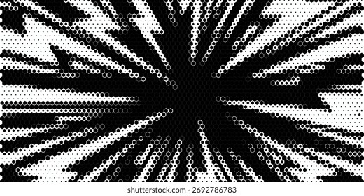Textura de gradiente de semitono hexagonal. Abstractas fondo negro grunge. Superposición geométrica de tecnología de semitonos retro. Fondo de patrón hexagonal ondulado desvanecido. Vector que desaparece Honeycomb Grunge bitmap Fondo de pantalla