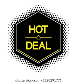 Hexagon halftone Hot Deal icon. Vector editable shape.