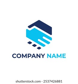 Concepto de logotipo de agitación de mano hexagonal