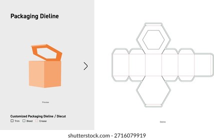 Hexagon Handle Box Dieline – Unique Packaging Template with Geometric Top Flap