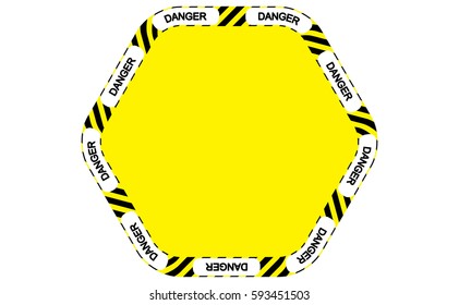 hexagon have line yellow and black color. tape with warning text.