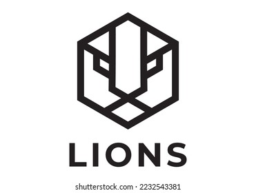hexagon and head lion combination logo template design.