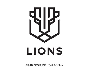 logotipo de combinación hexágono y león de cabeza. diseño de plantilla de casa de construcción.