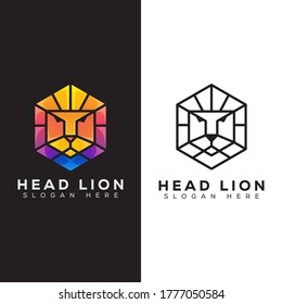 Hexagon head lion modern logo and line art style