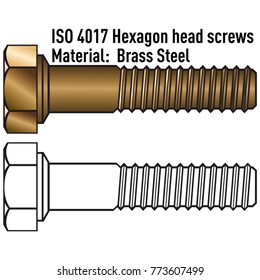 Hexagon head screw brass yellow steel