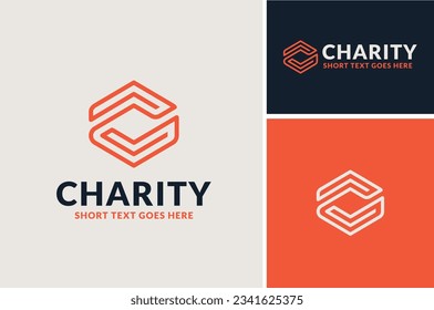 Hexagon Helping Giving Receiving Hand for Help Donate Share Charity Care logo design