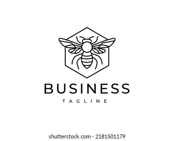 Hexagon Hexagonal Honey Bee Pollination Beehive Logo Design Vector Template 