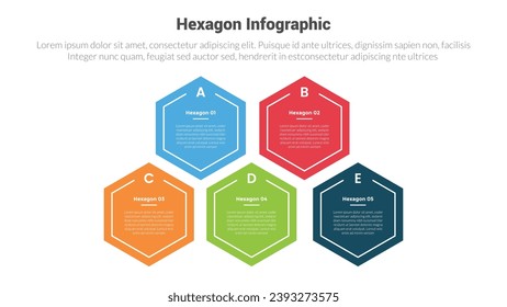 diagrama de plantillas de infografía de forma hexagonal o hexagonal con estructura piramidal con diseño creativo de 5 pasos para presentación de diapositivas
