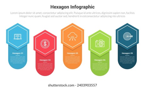 hexagon or hexagonal honeycombs shape infographics template diagram with creative round box up and down with 5 point step creative design for slide presentation