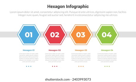 hexagon or hexagonal honeycombs shape infographics template diagram with outline horizontal direction with 4 point step creative design for slide presentation