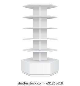 Hexagon, Hexagonal POS POI Cardboard Floor Display Rack Para Supermercado En Blanco Vacío. ¡Muérete! Ilustración Aislada En Fondo Blanco. Listo Para Su Diseño. Publicidad de producto. Vector EPS10