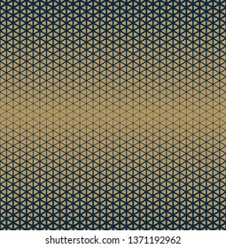 Hexagon hipster halftone seamless pattern with gradient effect. Blue and gold print. Template for backgrounds and stylized textures. Vector design element.