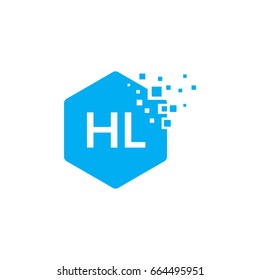 Hexagon HL Initial Logo designs with pixel texture Vector illustration