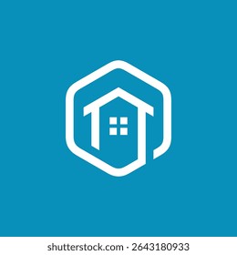 Hexagon Home Mono Line logo design vector template