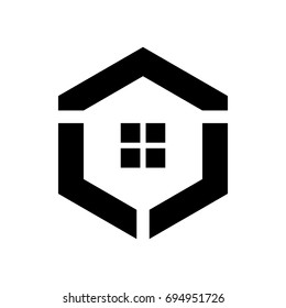 hexagon and home symbol. vector logo.