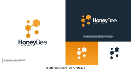hexagon honey bee with connection liquid concept, modern healthy food symbol, graphic design template.
