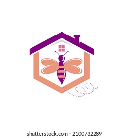 Hexagon honeycomb bee home, honey industry Logo Design Template