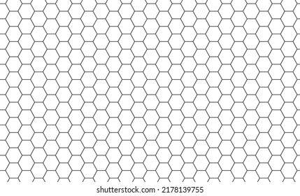 Hexagon honeycomb seamless pattern. Honeycomb grid seamless texture. Hexagonal cell texture. Bee honey hexagon shapes. Vector illustration on white background.