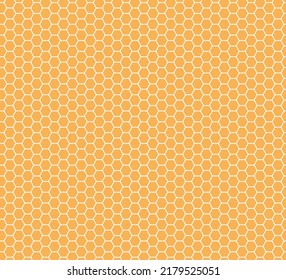 Hexagon honeycomb seamless pattern. Honeycomb grid seamless texture. Yellow hexagonal cell texture. Bee honey hexagon shapes. Vector illustration on white background.