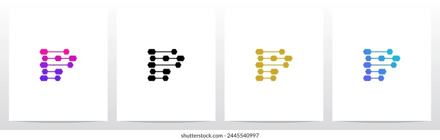Hexágono Líneas Horizontales Letra Inicial Logo Design P