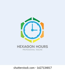 hexagon hours vector logo design template