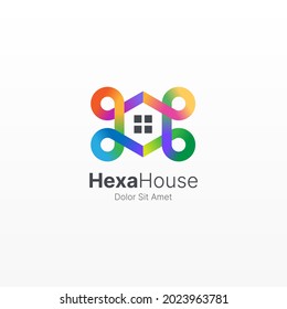 Casa hexagonal con el logo de infinito gradiente colorido