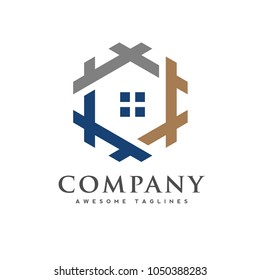 hexagon house logo concept
