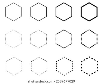 Ícone de hexágono. Ícone de hexágono de linha tracejada e pontilhada ilustração de vetor de estilo plano.