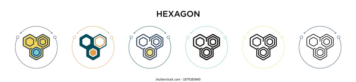 Hexagon icon in filled, thin line, outline and stroke style. Vector illustration of two colored and black hexagon vector icons designs can be used for mobile, ui, web