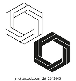 Hexagon icon pair. Line geometric emblem. Black vector logos. Bold shape symbols.